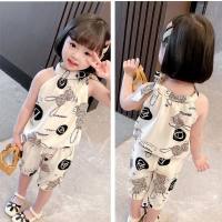 Girls Suit Summer Wear 2024 Baby Girl Sleeveless Vest Summer Thin Style Western Style Two-piece Set for Children  White