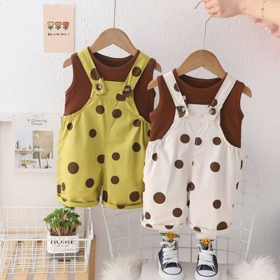 Baby girl casual fashion two-piece summer new girl's all-print polka dot suspender shorts set