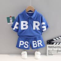 Grenzüberschreitende Kinderkleidung Sommer neuer Stil Jungen Kleinkinder Baby Kinderanzüge POLO-Shirt lässiger Kurzarmanzug zweiteiliges Set  Blau
