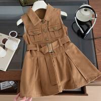 Girls dress summer new style children's Korean version sleeveless vest princess dress fashionable soft denim skirt  Coffee