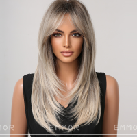Gradient fiber wig full head hot sale S-shaped bangs medium-length straight hair  Style 3