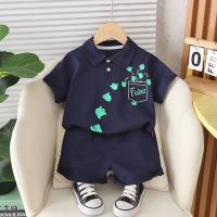 2024 estate nuova coreana abbigliamento per bambini ragazzi polo a maniche corte estate vestito a due pezzi vestito estivo per bambini  Blu navy