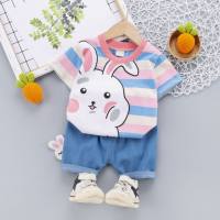 Boys summer clothes 2021 new baby short-sleeved suit Korean style fashionable children's summer handsome two-piece set  Pink