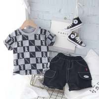 2024 Korean style children's clothing summer boys and girls 0-5 years old infant summer clothing two-piece children's suits  Gray