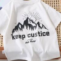 New children's short-sleeved summer boys and girls printed cotton T-shirt baby thin comfortable casual pullover top  White