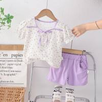 One piece drop shipping 0-4 infant girls thin floral short-sleeved summer new shirt children's clothing two-piece set wholesale  Purple