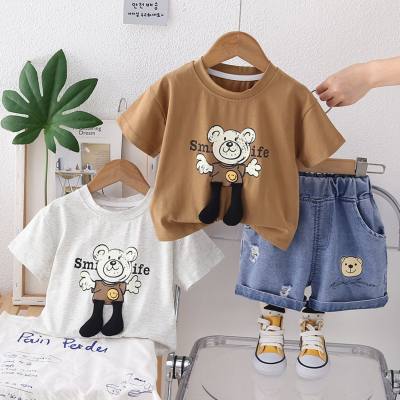 2024 children's summer new style boy handsome short-sleeved suit baby boy casual cute cartoon short-sleeved two-piece suit