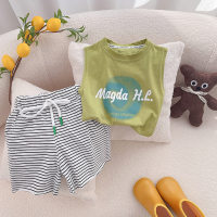 Boys summer vest suit kids new baby summer handsome sleeveless children's clothing children's casual fashionable clothes  Green