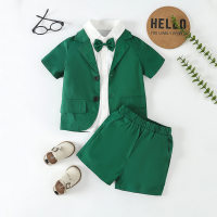 Summer children's short-sleeved suits new baby three-piece suits boys' small suits flower girl dresses performance costumes  Green