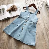 Children's clothing girls' skirts denim washed overalls dress 24 spring and summer new styles  Blue