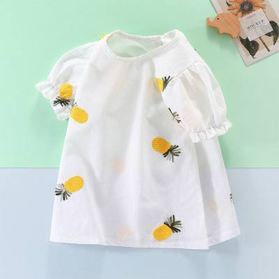 Camiseta para niñas, novedad de verano, estilo, camiseta de media manga con flores para niñas, top de fondo de algodón puro para niños