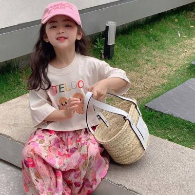 Korean girls short-sleeved suit 2024 summer clothes for children and babies summer cartoon style clothes girls two-piece trendy set