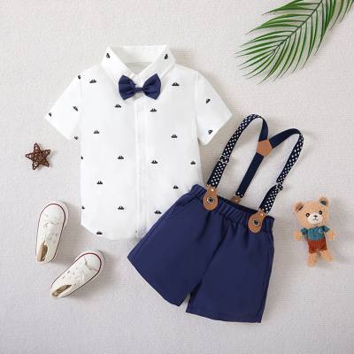 Boys' summer suit, fashionable baby one-year-old dress, children's short-sleeved shirt, medium and small children's overalls two-piece trendy set