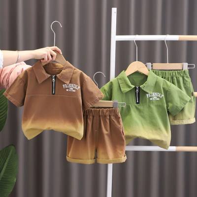 Summer new style for children and middle-aged children, fashionable gradient letter short-sleeved suit, trendy and cool boy's fashionable and cute short-sleeved suit