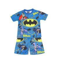 Fashion trendy casual boys summer short-sleeved new children's all-print suit boys  Blue