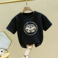 Children's summer short-sleeved T-shirt cross-border new products girls pure cotton printing fashion retro style middle and large children baby summer clothes  Black