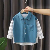 Boys' long-sleeved shirt autumn new long-sleeved children's baby white shirt small and medium-sized children's autumn baby tops  Blue