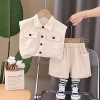Small and medium-sized children's solid color workwear casual wear suits boys' lapel sleeveless vest children's clothing two-piece suit  Beige