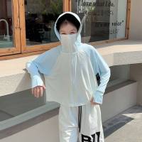 Children's sun protection clothing ice silk summer breathable anti-ultraviolet female cloak sunshade outdoor upf50 parent-child clothing girls  Blue