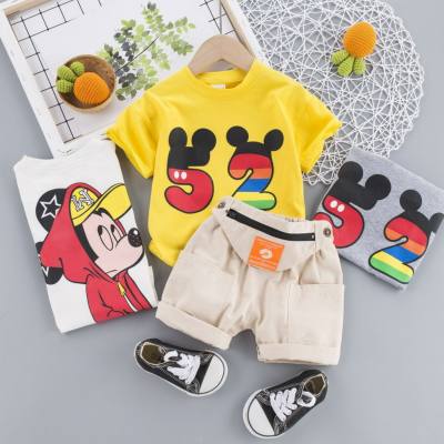 Meninos roupas de verão bebê manga curta terno estilo coreano moda na moda crianças verão bonito terno de duas peças
