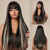 New style bangs gradient gray long straight hair chemical fiber high temperature silk wig headpiece  Style 4