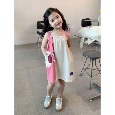 Strawberry Bear Skirt Girls Summer Fashion Dress Baby Korean Cartoon Suspender Skirt Cute Children's Dress