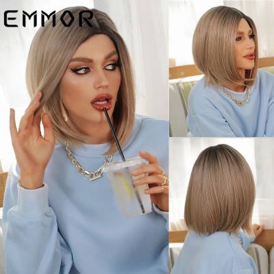 Wigs forehead hand-woven side-parted short straight hair chemical fiber high temperature silk wigs
