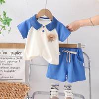 Infant and toddler boy lapel POLO shirt short-sleeved summer new 0-4 year old boy casual T-shirt two-piece set 2024  Blue