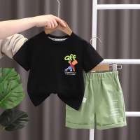 Ternos infantis de manga curta verão novos shorts para meninos roupas camisetas para meninas  Preto