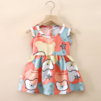 Kinderkleid, Prinzessinnenkleid, kleines und mittelgroßes Kinder-Baumwoll-Seidenkleid, Sommerkleid, künstliche Baumwolle, koreanisches Kinder-Freizeitkleid, babydünn  Orange