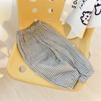 Pantalons anti-moustiques en fil de coton coréen pour enfants 2024 été nouveaux garçons et filles bébé double couche gaze pantalon respirant décontracté  gris