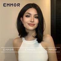 Fashionable and hot-selling chemical fiber short hair for women, middle-parted black short straight hair, natural full wig  Style 1