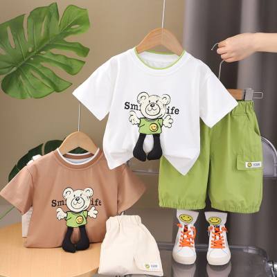 Xiao bayong roupas infantis 2024 verão novos shorts de manga curta terno de duas peças menino dos desenhos animados urso casual verão terno