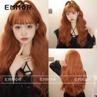 Wig for women long hair with bangs sea water ripple orange color internet celebrity daily lolita Korean sweet natural wig  Style 1