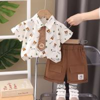 2024 new stylish boys summer shirt boy baby summer college style tie shirt short-sleeved suit  Brown