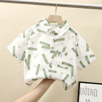 Children's short-sleeved shirt summer boys' summer thin baby shirt medium and large children's cotton top 2024 new Korean version  Green