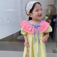 Mädchenrock mit Schnürung, doppellagiger Kragen, süßes Kleid, Prinzessinnenrock, 2024 Sommer, neuer Stil  Gelb
