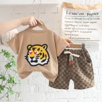 New fashion style children's baby cartoon clothes children's summer casual two-piece set boys short-sleeved  Coffee