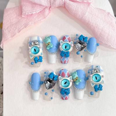 Hand-painted wearable nails, salty or sweet, devil monster, childlike manicure, false nails, detachable patches, finished products