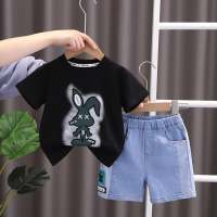2023 abbigliamento per bambini ragazzi estivi a maniche corte a righe maglietta orso stile coreano trendy abbigliamento per bambini giapponese  Nero