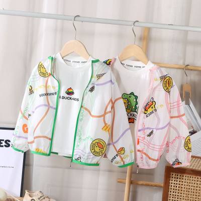 Nueva ropa de protección solar de verano para niños, chaqueta de ropa de protección solar transpirable de manga larga con estampado de seda helada para bebé