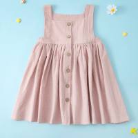 Cross-border Amazon summer girls dress European and American new solid color pleated sleeveless cotton children's princess dress  Pink