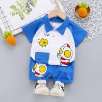 Summer clothing set, fashionable children's thin two-piece set, 3-year-old boy's summer children's clothing trendy  Light Blue
