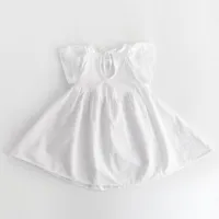 Ins – robe populaire en coton et lin pour filles, couleur unie, manches volantes, jupe de princesse pour bébé, nouvelle collection  blanc