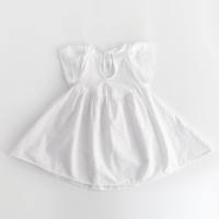 Girls dress cotton linen solid color flying sleeves skirt baby princess dress new style girl dress  White