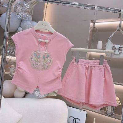 Children's summer suits 2024 new casual girls fashionable sleeveless short two-piece suits for small and medium children's summer