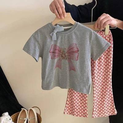 2024 spring and summer new girls short-sleeved T-shirts for small and medium-sized children Western-style shirts Korean sweet half-sleeved tops