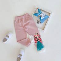 Children's clothing girls leggings spring and autumn outer wear thin style girls new cartoon animation children's long pants  Pink