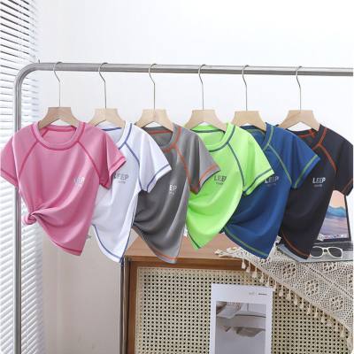 Children's summer sports short-sleeved T-shirts, boys' quick-drying mesh tops, girls' elastic breathable bottoming shirts