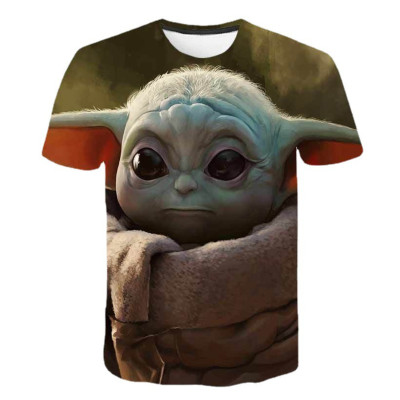 Amazon transfronterizo europeo y americano impresión digital 3D Yoda camiseta suelta casual para niños adultos tops entrega de una pieza